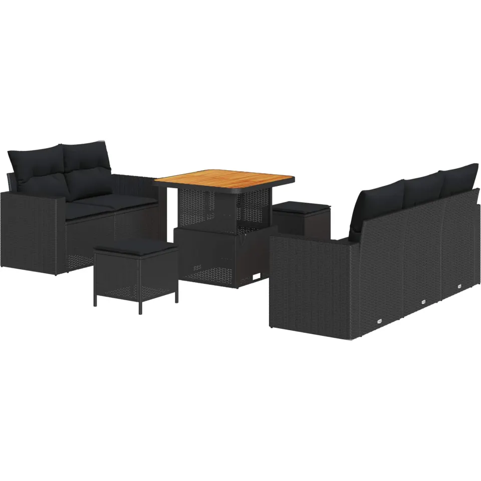 vidaXL Tuin Sofa Set met kussen 8 pcs Zwart poly rattan