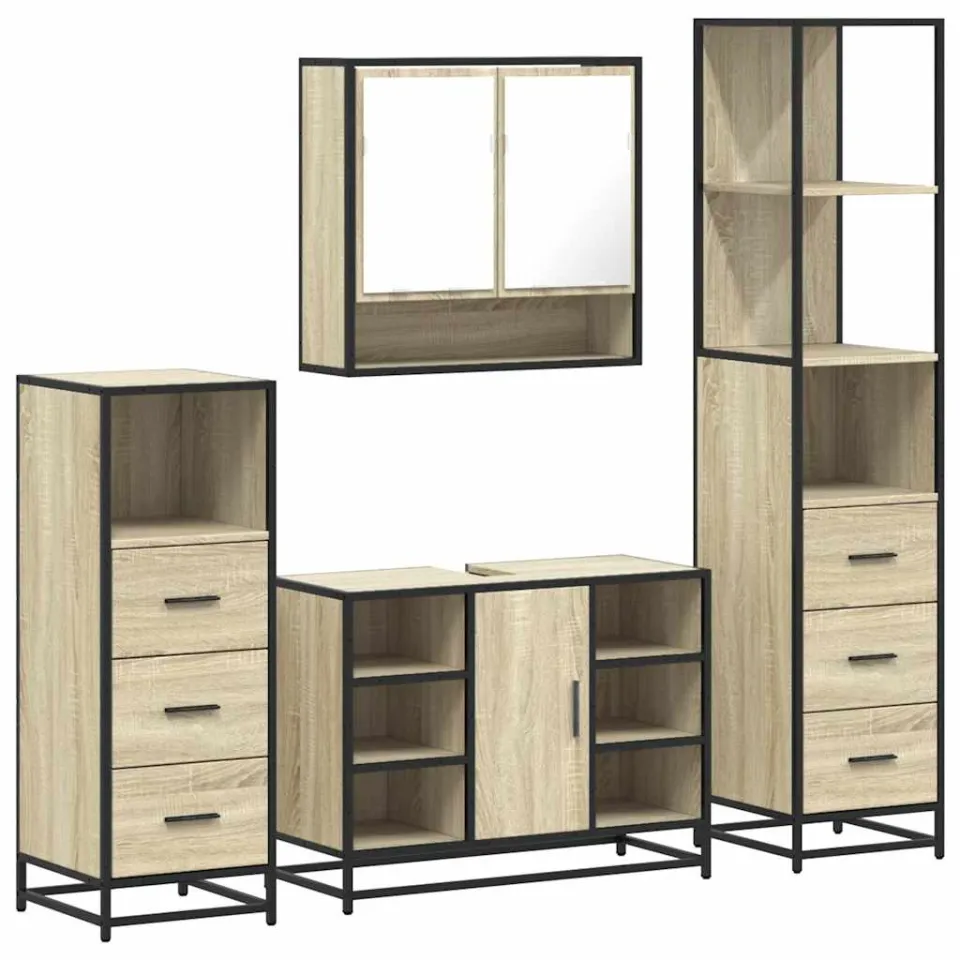 vidaXL 4-delige Badkamermeubelset bewerkt hout sonoma eikenkleurig, foto 3