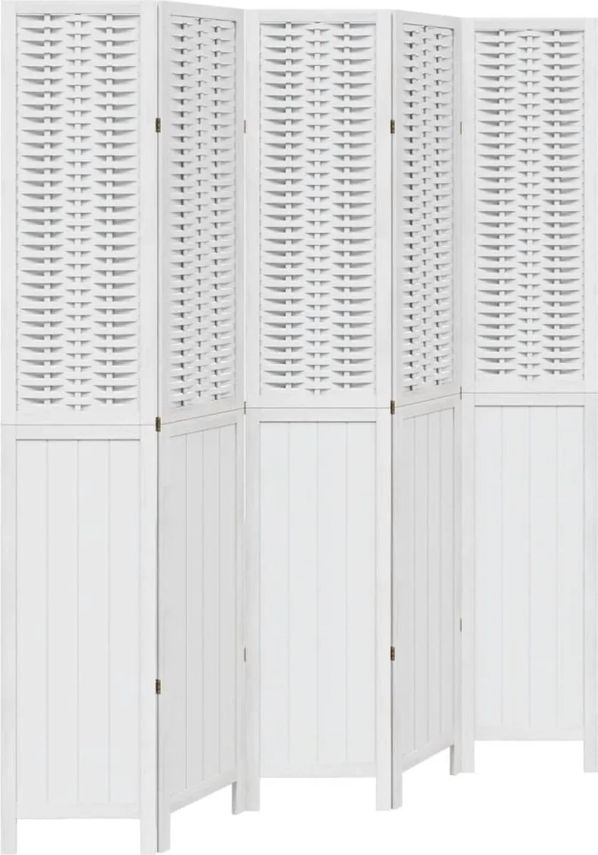 vidaXL Kamerscherm met 5 panelen massief paulowniahout wit, foto 3
