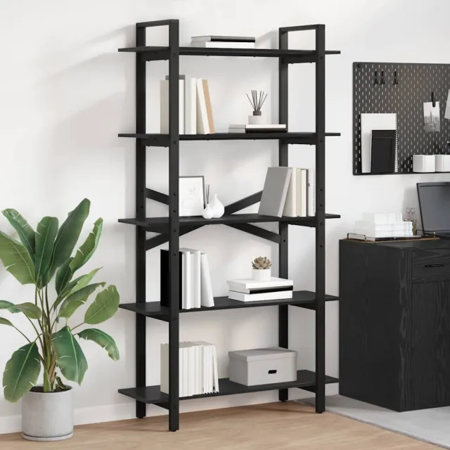 vidaXL Boekenkast 5-laags 100 x 33,5 x 178 cm Bewerkt hout Zwart Eiken