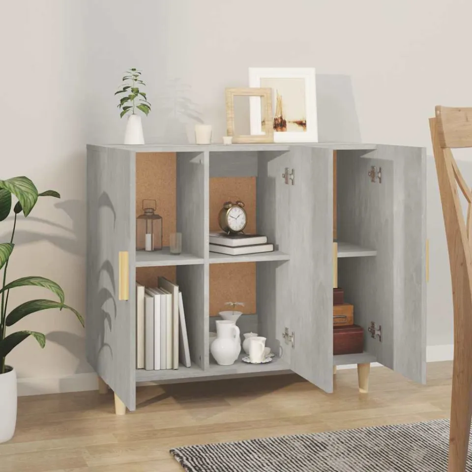 vidaXL Dressoir 90x34x80 cm bewerkt hout betongrijs grijs, foto 3