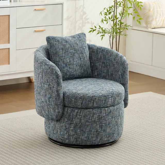 Sweiko Fauteuil - 360° draaibare - Chenille - Rond ontwerp - Met kussen - Opbergfunctie - Blauwgrijs