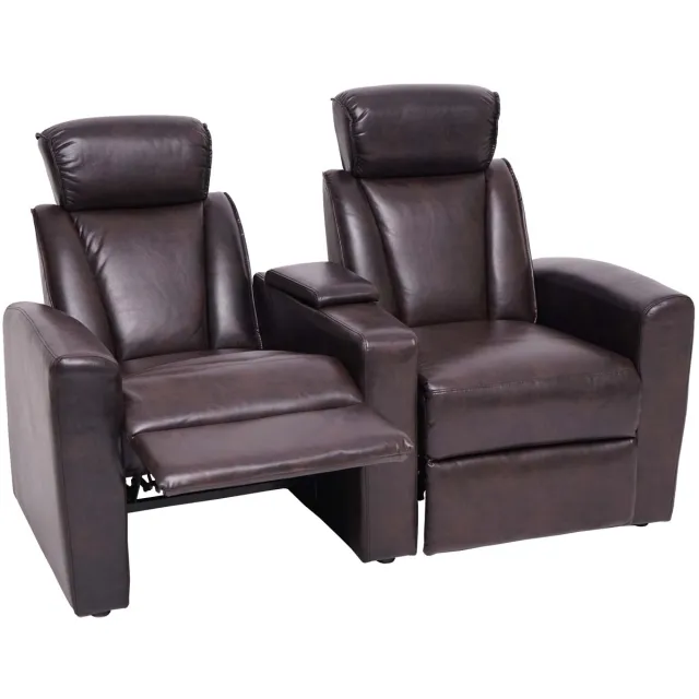 MCW 2-zits bioscoopfauteuil MCW-H30, relaxfauteuil TV-fauteuil 2-zits bank, opbergvak Soft Touch kunstleer MVG ~ bruin