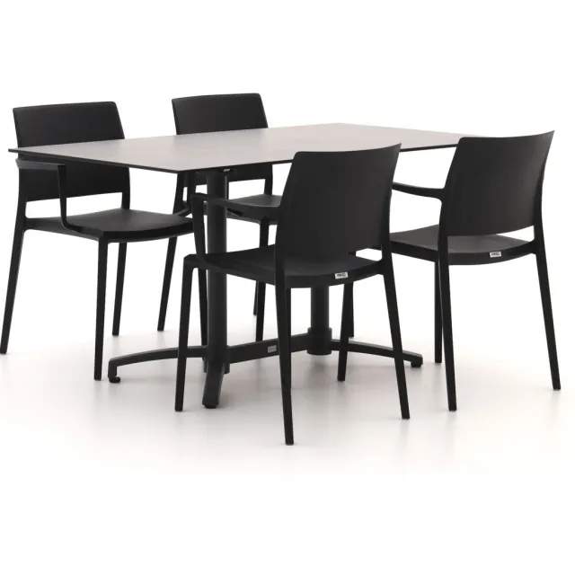 Forza Furniture Forza Sile/Canzo 140cm dining tuinset 5-delig stapelbaar inklapbaar grijs, foto 2