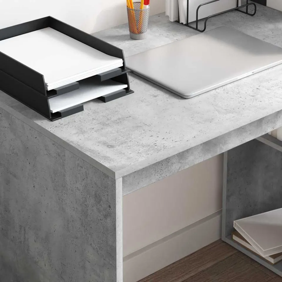vidaXL Bureau Beton Grijs 108 x 55 x 103 cm Bewerkt hout, foto 4
