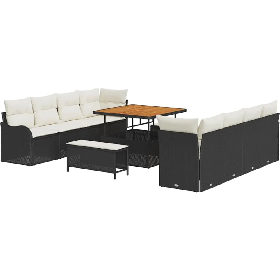 vidaXL Tuinbankenset 11 st Zwart poly rattan