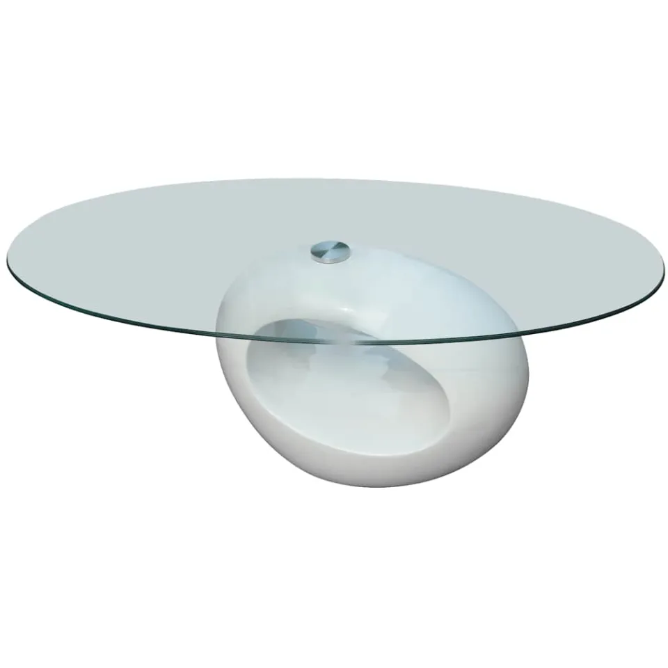 vidaXL Salontafel met ovaal glazen tafelblad hoogglans wit, foto 3