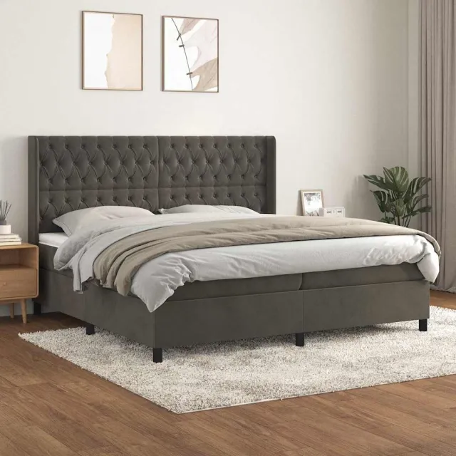 vidaXL Boxspring met matras fluweel donkergrijs 200x200 cm grijs