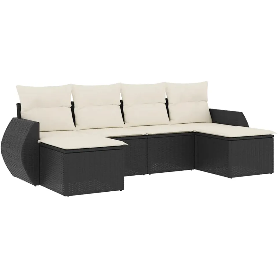 vidaXL 6-delige Loungeset met kussens poly rattan zwart, foto 3