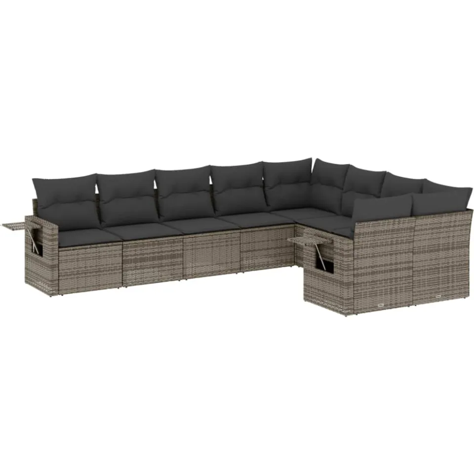 vidaXL 9-delige Loungeset met kussens poly rattan grijs, foto 3