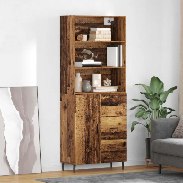 vidaXL Hoge kast 2 st Oud Hout 69,5 x 32,5 x 180 cm Bewerkt hout bruin, foto 2
