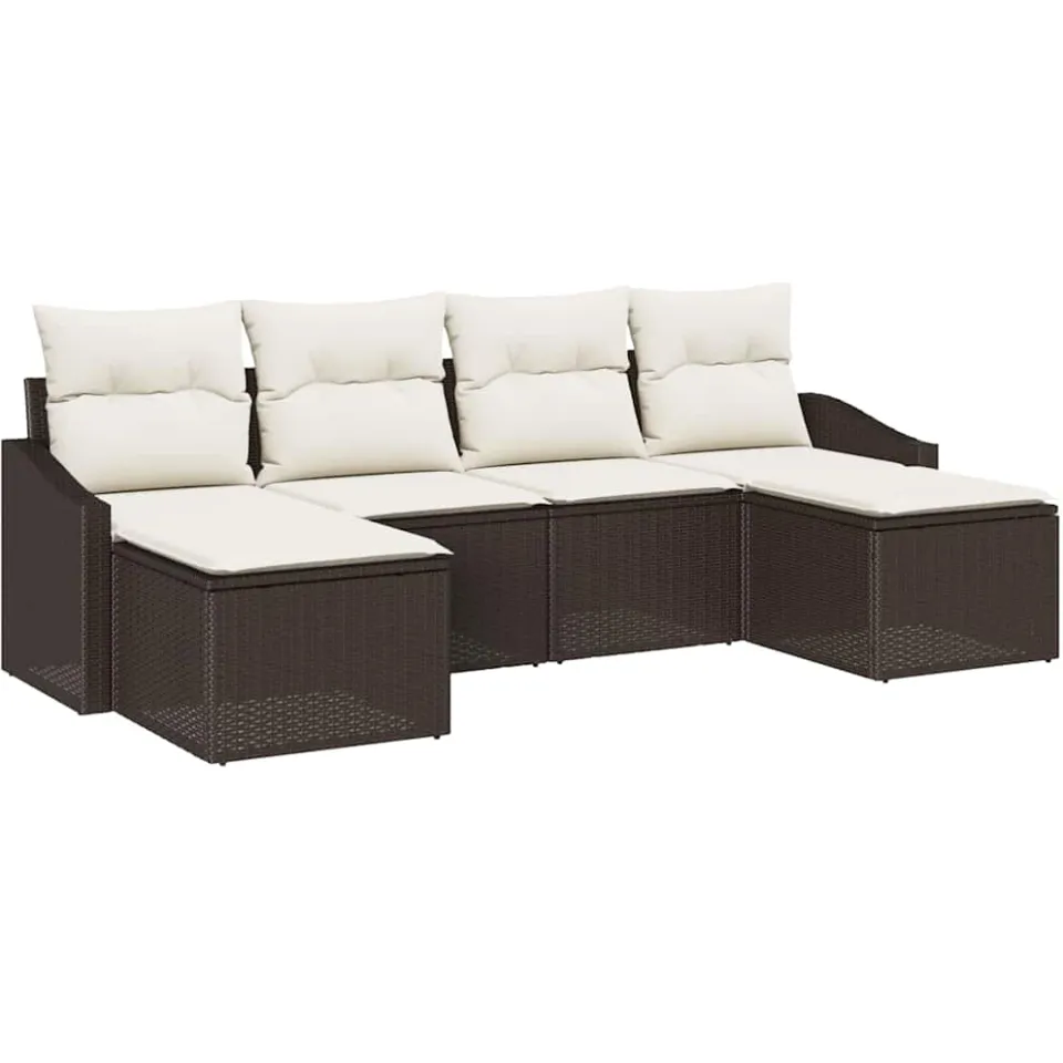 vidaXL Tuin Eetset 6 st Bruin en Crème poly rattan