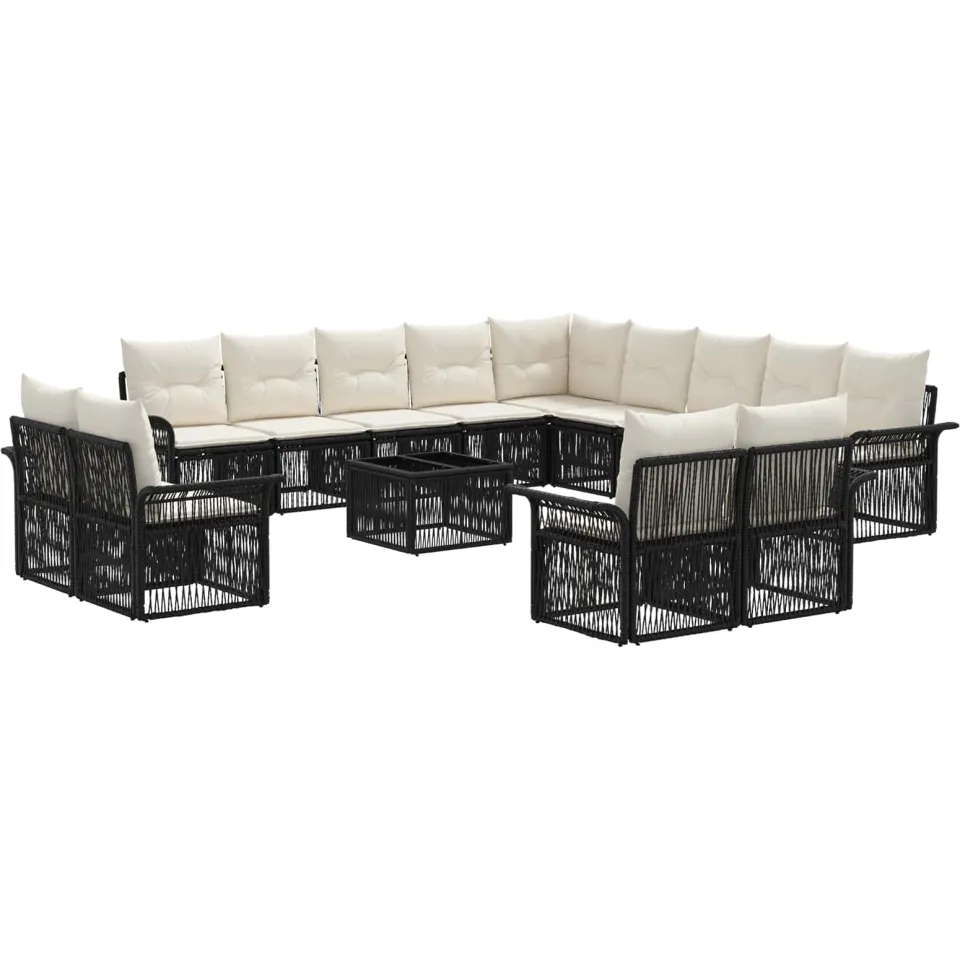 vidaXL Tuinbankenset 14 st Zwart en Cream Wit poly rattan, foto 3