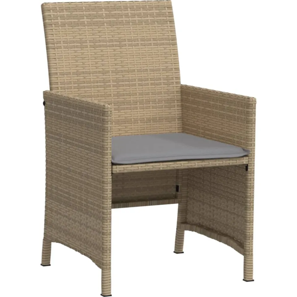 vidaXL 3-delige Bistroset met kussens poly rattan gemengd beige, foto 4