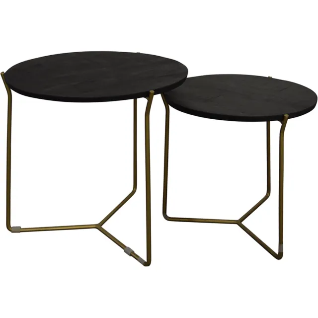 Livingfurn Bijzettafel Mason Zwart/Goud Set van 2