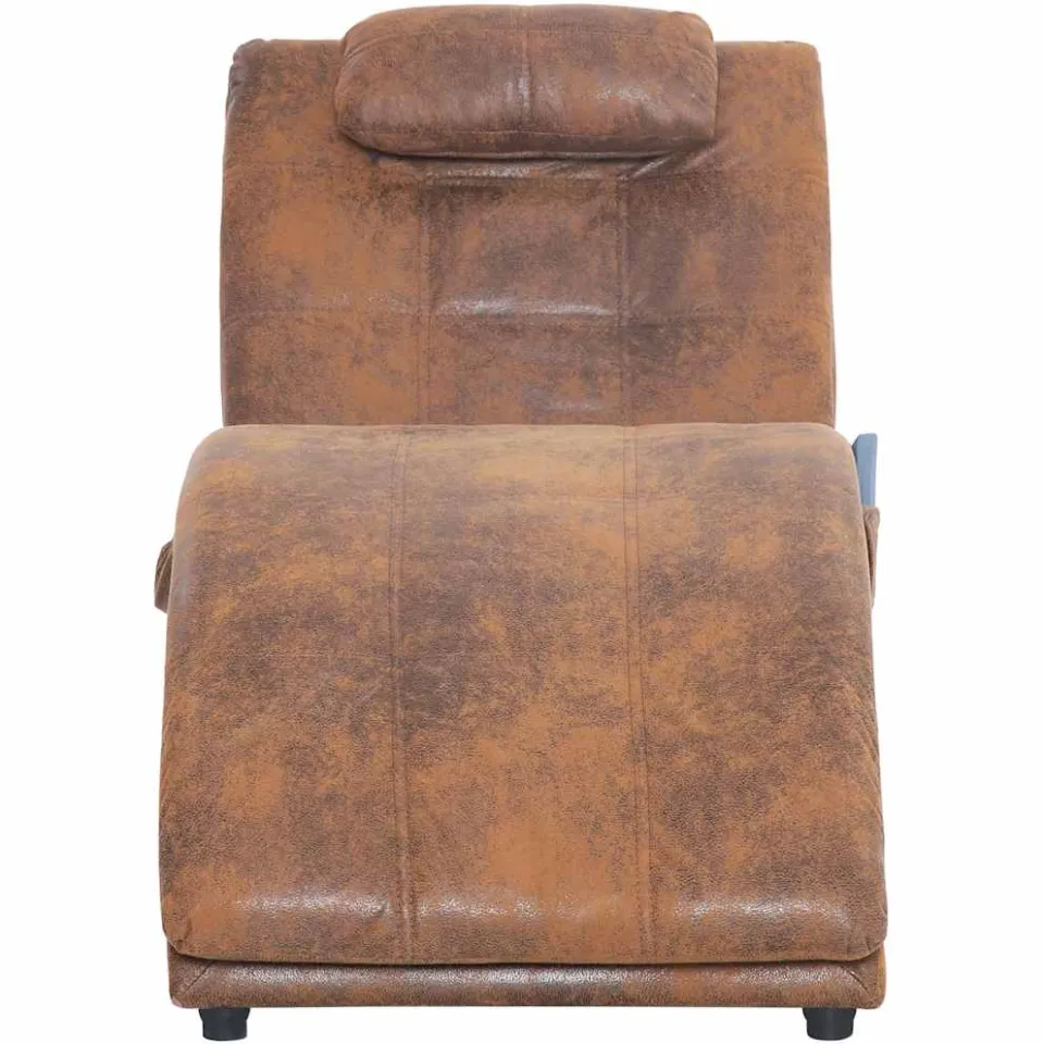vidaXL Massage chaise longue met kussen kunstsuède bruin