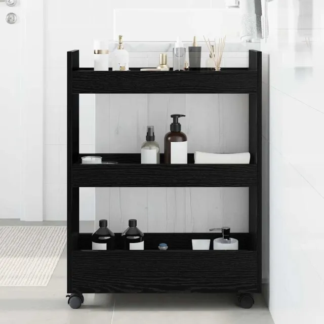 vidaXL Smalle Opbergtrolley Zwart Eiken 60 x 22 x 80 cm Bewerkt hout, foto 2