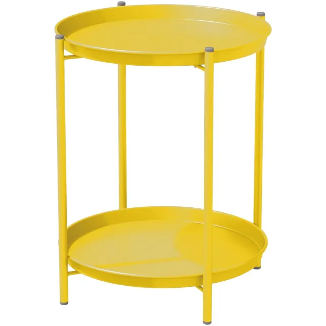 Ibenzoa Ronde bijzettafel, 2 niveaus, metaal, 45 x 45 x 53 cm (geel)