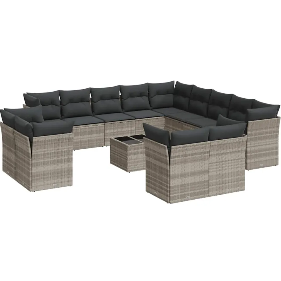 vidaXL 14-delige Loungeset met kussens poly rattan lichtgrijs grijs, foto 3