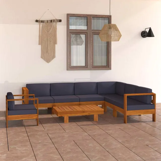 vidaXL 8-delige Loungeset met donkergrijze kussens acaciahout grijs, foto 2