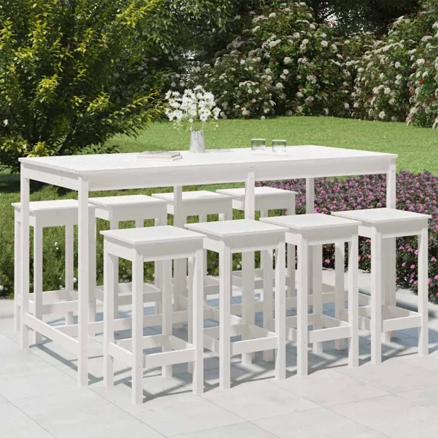 vidaXL 9-delige Tuinbarset massief grenenhout wit, foto 2