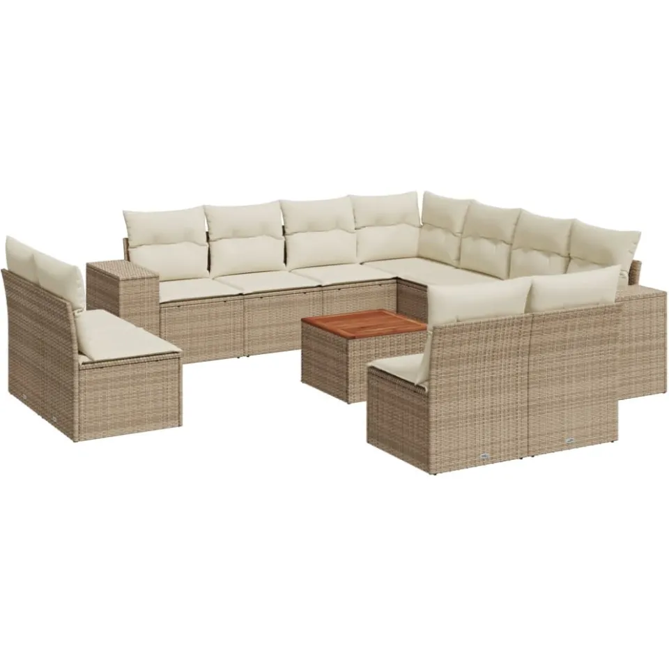 vidaXL 12-delige Loungeset met kussens poly rattan beige, foto 3