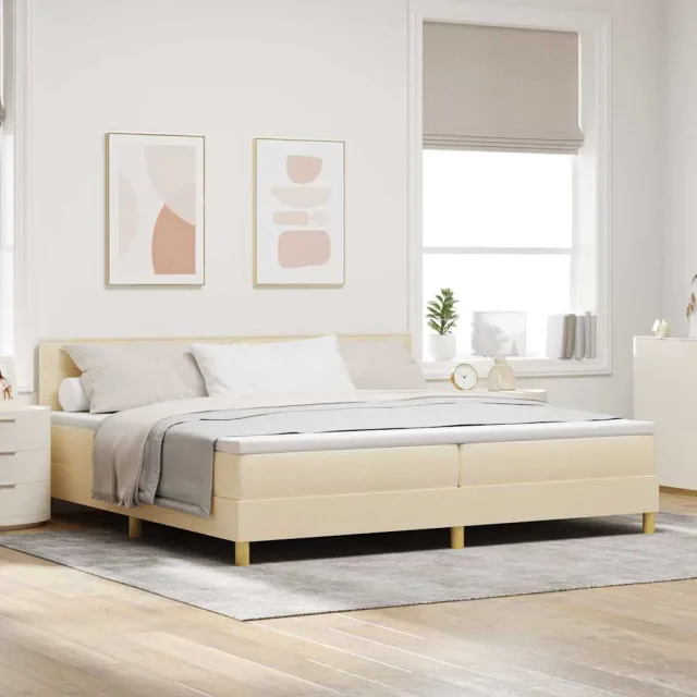 vidaXL Boxspringbed met kussen met hoofdeinde Crème 200 x 200 cm Stof