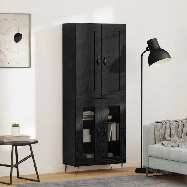 vidaXL Hoge kast Zwart Eiken 69,5 x 34 x 180 cm Bewerkt hout, foto 2