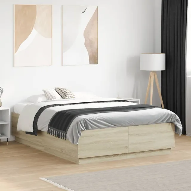 vidaXL Bedframe met LED-verlichting sonoma eikenkleurig 120x190 cm Bruin