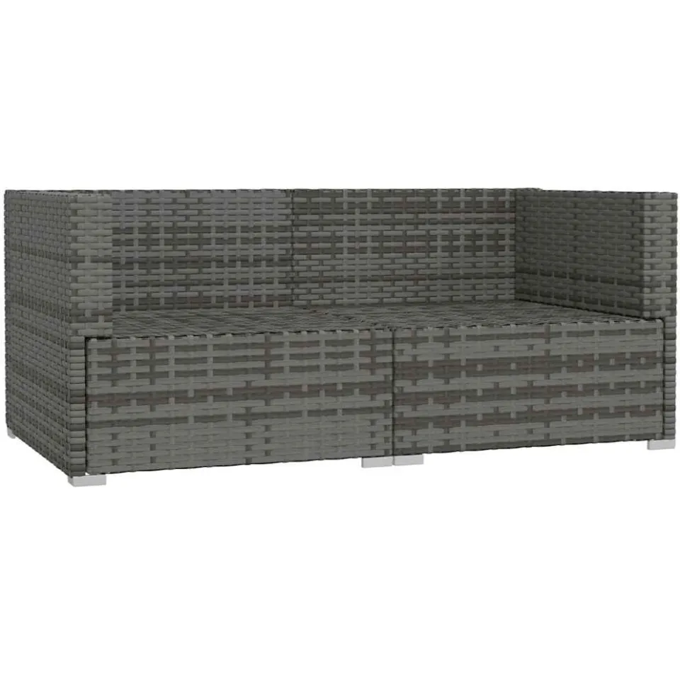 vidaXL Tweezitsbank met kussens poly rattan grijs, foto 4