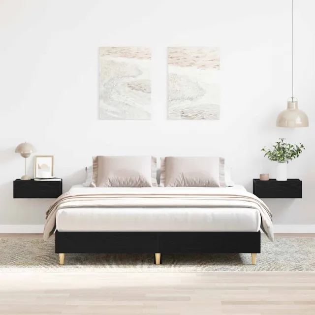 vidaXL Bedframe Zwart Eiken 203 x 153 x 25 cm Bewerkt hout