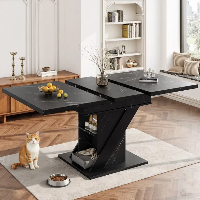 COVREO Uitschuifbare eettafel 110-140 x 80 x 75 cm zwart, MDF en metaal
