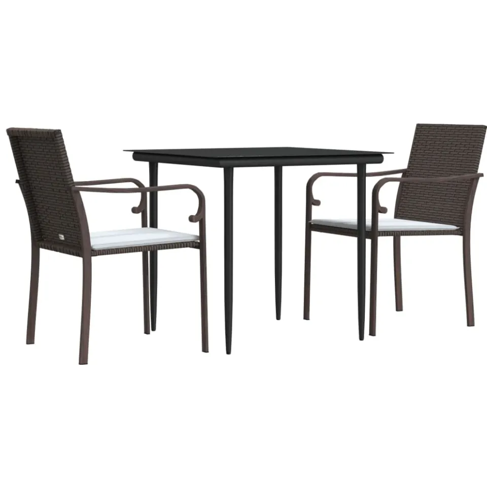 vidaXL 3-delige Tuinset met kussens poly rattan en staal Bruin