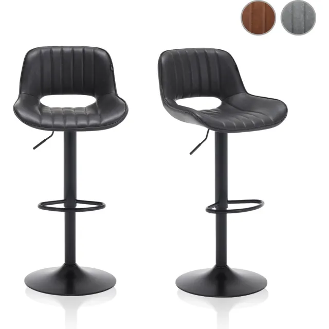 Meisterhome Barkruk - Barstoel - set van 2 Barkrukken - Kruk - Barstoelen met rugleuning – Keukenstoel - Industrieel - Verstelbaar – met Voetsteun – Antraciet grijs Donkergrijs