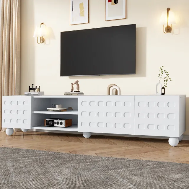 Sweiko TV-meubel - Geometrisch patroon - Lage kast - Geschikt voor TV's van 80 inch - Wit