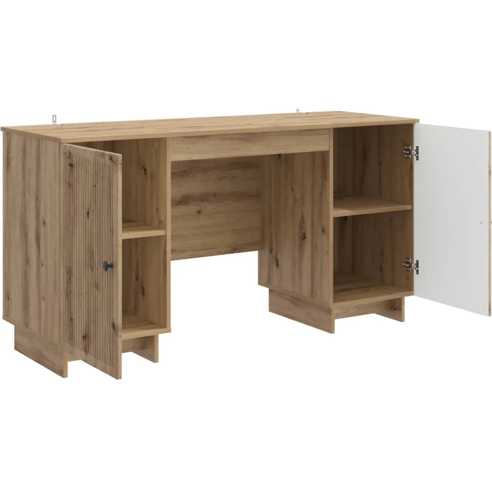 vidaXL Bureau Artisanaal eiken Bewerkt hout 142,5 x 50 x 75 cm, foto 3