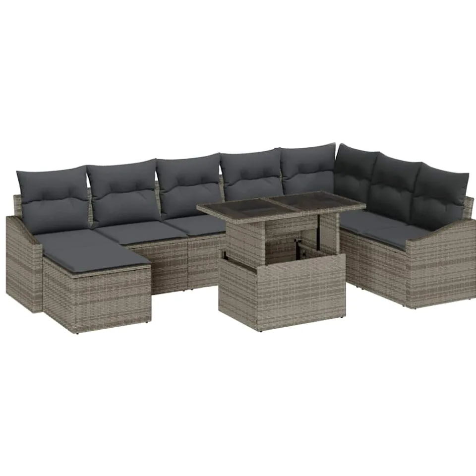 vidaXL Tuin Sofa Set 9 st Grijs poly rattan, Gepoedercoat staal