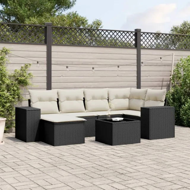 vidaXL 7-delige Loungeset met kussens poly rattan zwart, foto 2