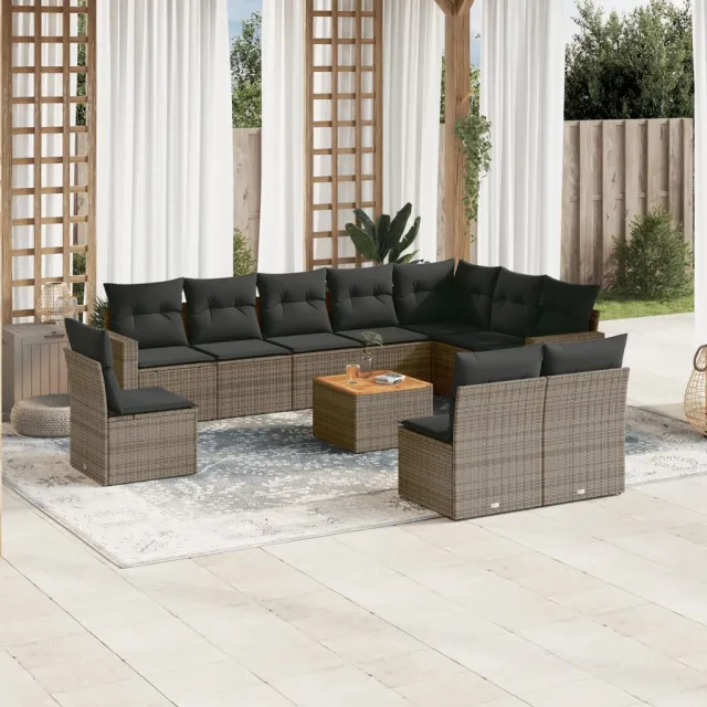 vidaXL 11-delige Loungeset met kussens poly rattan grijs, foto 2