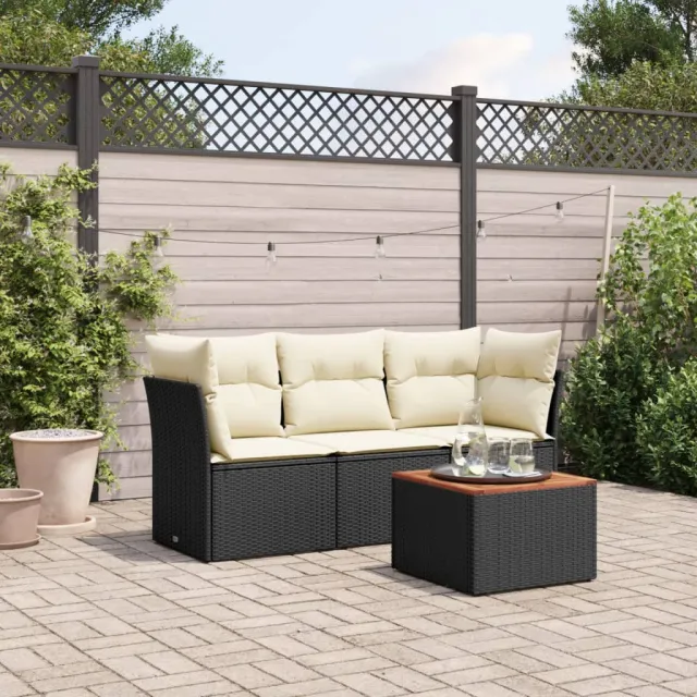 vidaXL 4-delige Loungeset met kussens poly rattan zwart, foto 2