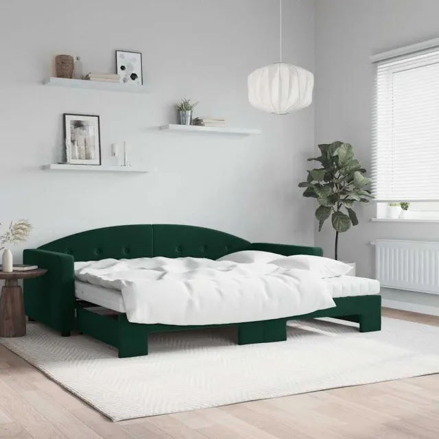 vidaXL Slaapbank onderschuifbed matrassen 90x200cm fluweel donkergroen