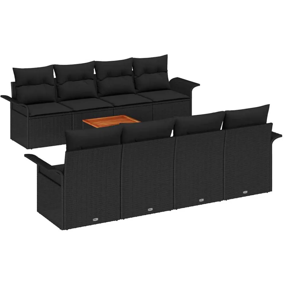 vidaXL Tuinbankenset 9 st Zwart poly rattan