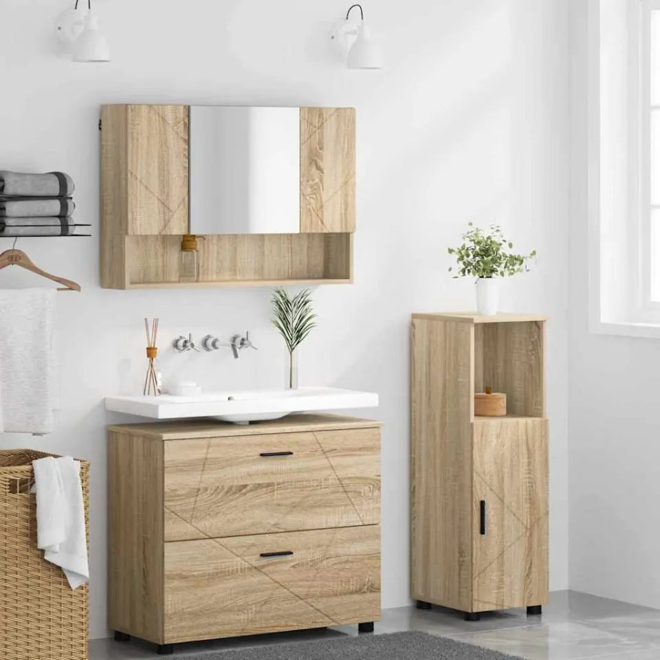 vidaXL Badkamermeubelset 3 st Sonoma Eiken Bewerkt hout en metaal, foto 3