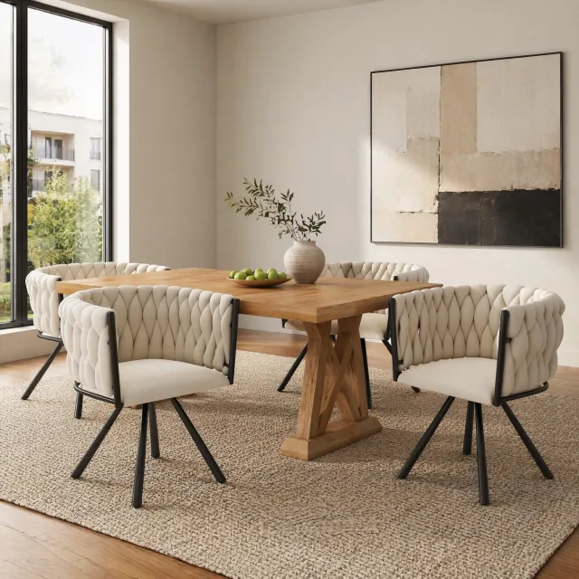 CHICFURN Eetkamerstoel - Draaibaar - Met armleuningen - Beige