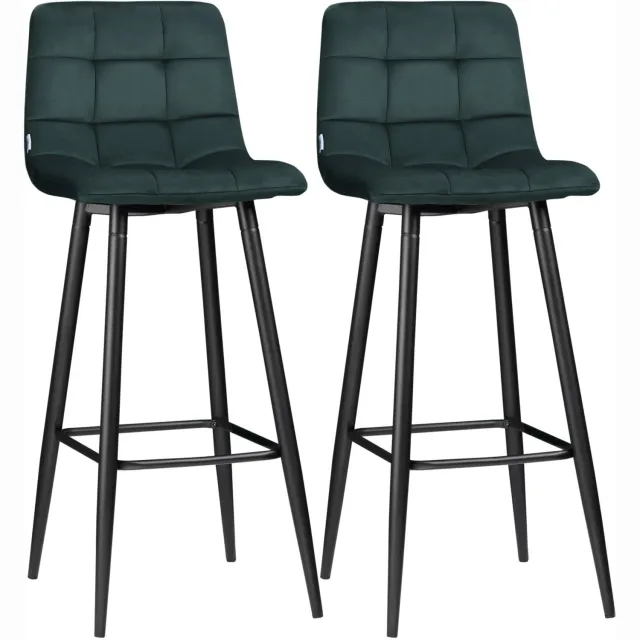 Lunpog Set barkrukken - 2 stoelen - Hoogte 77 cm - Fluweelzachte zittingen - Met rugleuning en voetensteun - Geschikt voor bars Donkergroen