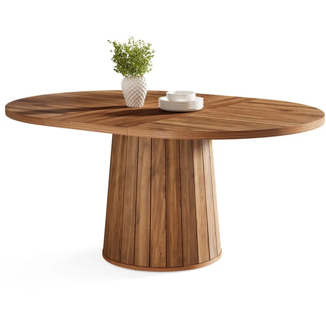 Tribesigns Eettafel - Keukentafel - Houten Ovaal Ettafel voor 6 Personen - 140 x 100 x 75 cm - Vintage - Rustiek Bruin