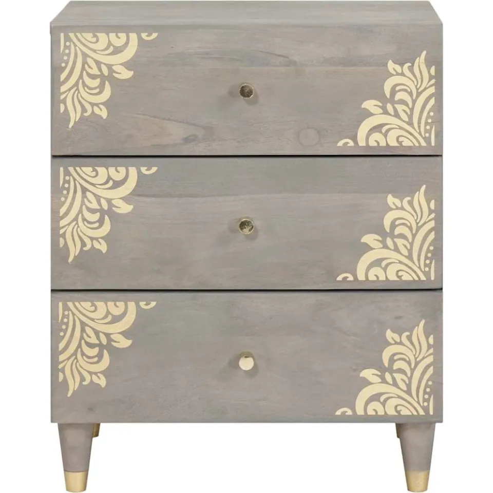 vidaXL Nachtkastje met lade Grijs 50 x 33 x 62 cm Massief Mango Hout, foto 3