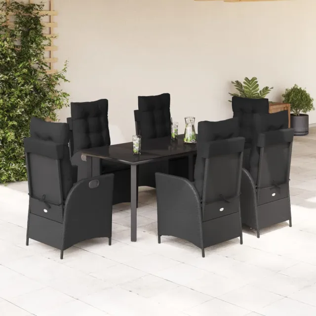 vidaXL 7-delige Tuinset met kussens poly rattan zwart, foto 2