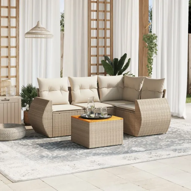 vidaXL 5-delige Loungeset met kussens poly rattan beige, foto 2