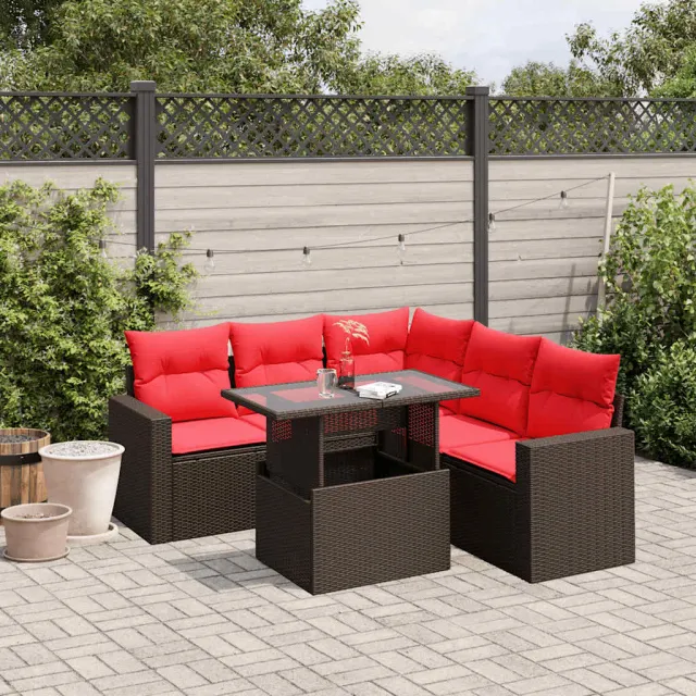 vidaXL 6-delige tuinbankset met kussens, bruin polyrotan, foto 2